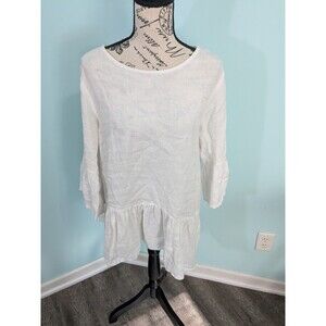 Camille & Co. Small White Linen bell Sleeve Tunic Top Lagenlook